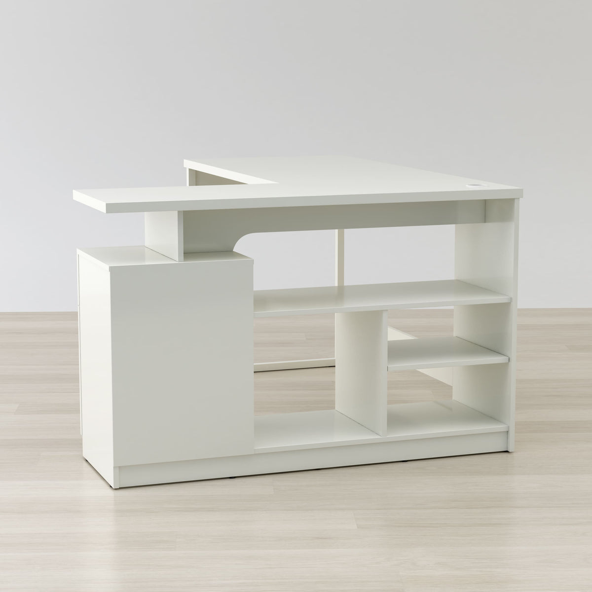Anderson Teak Lexi 55-inch L-Shaped Corner Desk - gloss white finish storage view