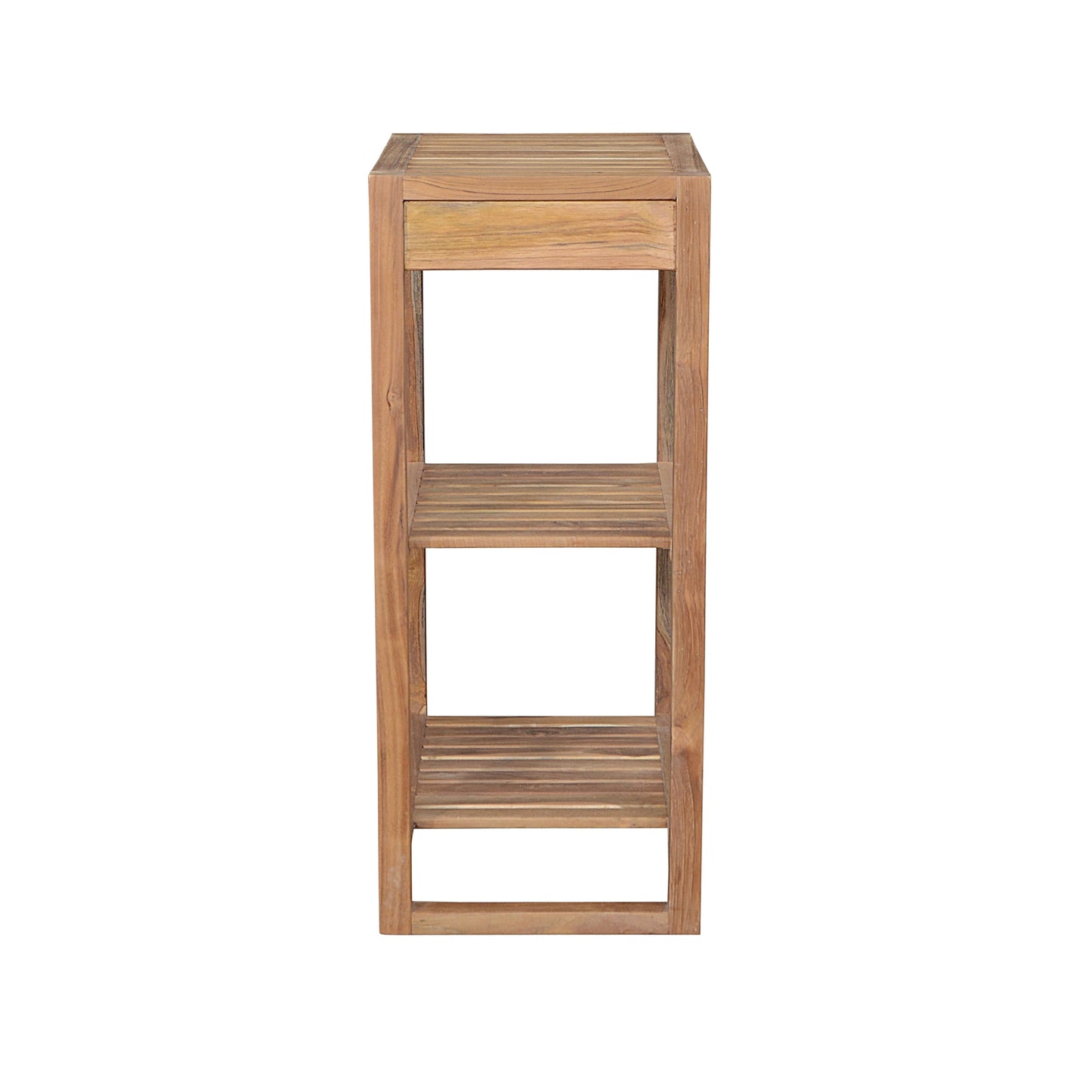 Wooden side table with a drawer on a white background