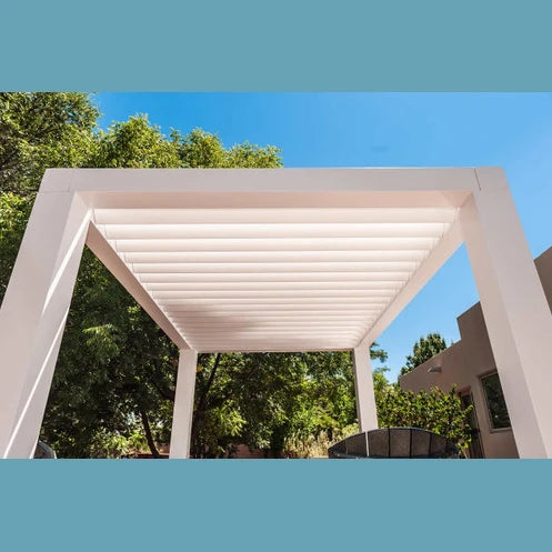 BetterPatio Solace Series Fiberglass Pergola - fixed louvered rafters close-up detail