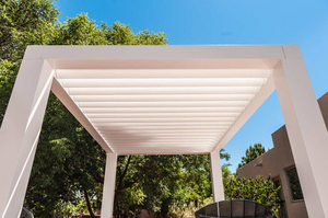 Solace Customizable Fiberglass Pergola with Square Columns and Fixed Louvered Rafters