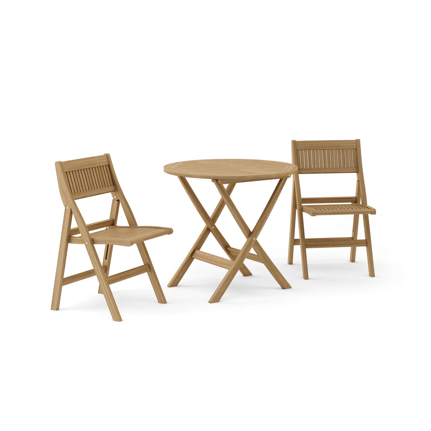 Wooden outdoor table and chairs set on a white background