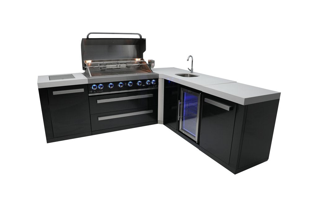 Mont Alpi 805 L-Shaped Black Stainless Steel Island with Beverage