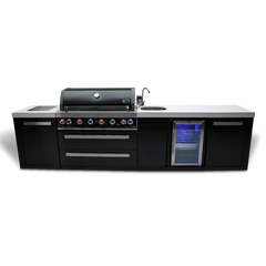 Mont Alpi 10 Foot Black Stainless Steel BBQ Island with 6 Burner Gas Grill, Sink, Fridge and Infrared Side Burner - MAi805-BSSBEV