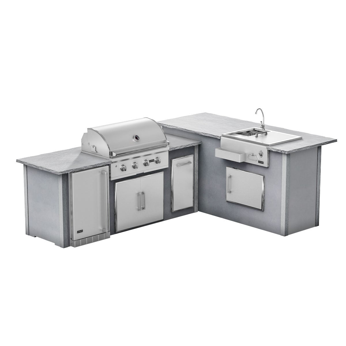 RTA Outdoor Living G7 L-Shaped Outdoor Kitchen Island with Coyote 36-Inch C-Series Grill, Fridge and Refreshment Bar - Mod...