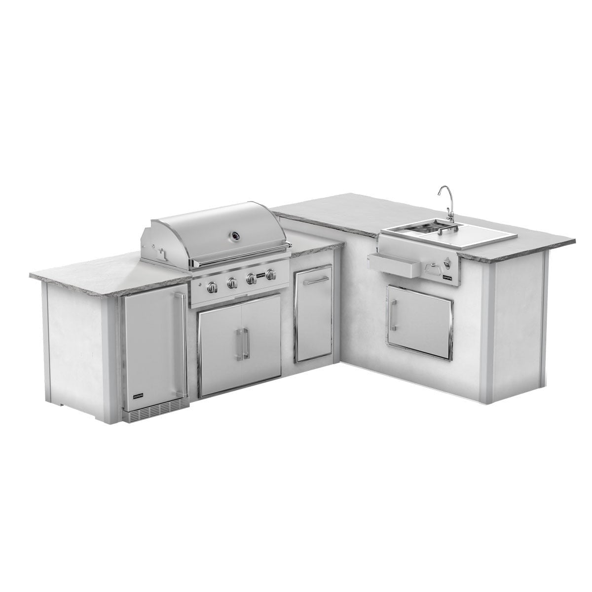 RTA Outdoor Living G7 L-Shaped Outdoor Kitchen Island with Coyote 36-Inch C-Series Grill, Fridge and Refreshment Bar - Mod...
