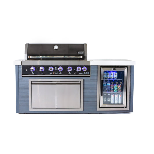 Mont Alpi MA805-AWBSS 78 inch artwood island black stainless 6 burner grill with fridge