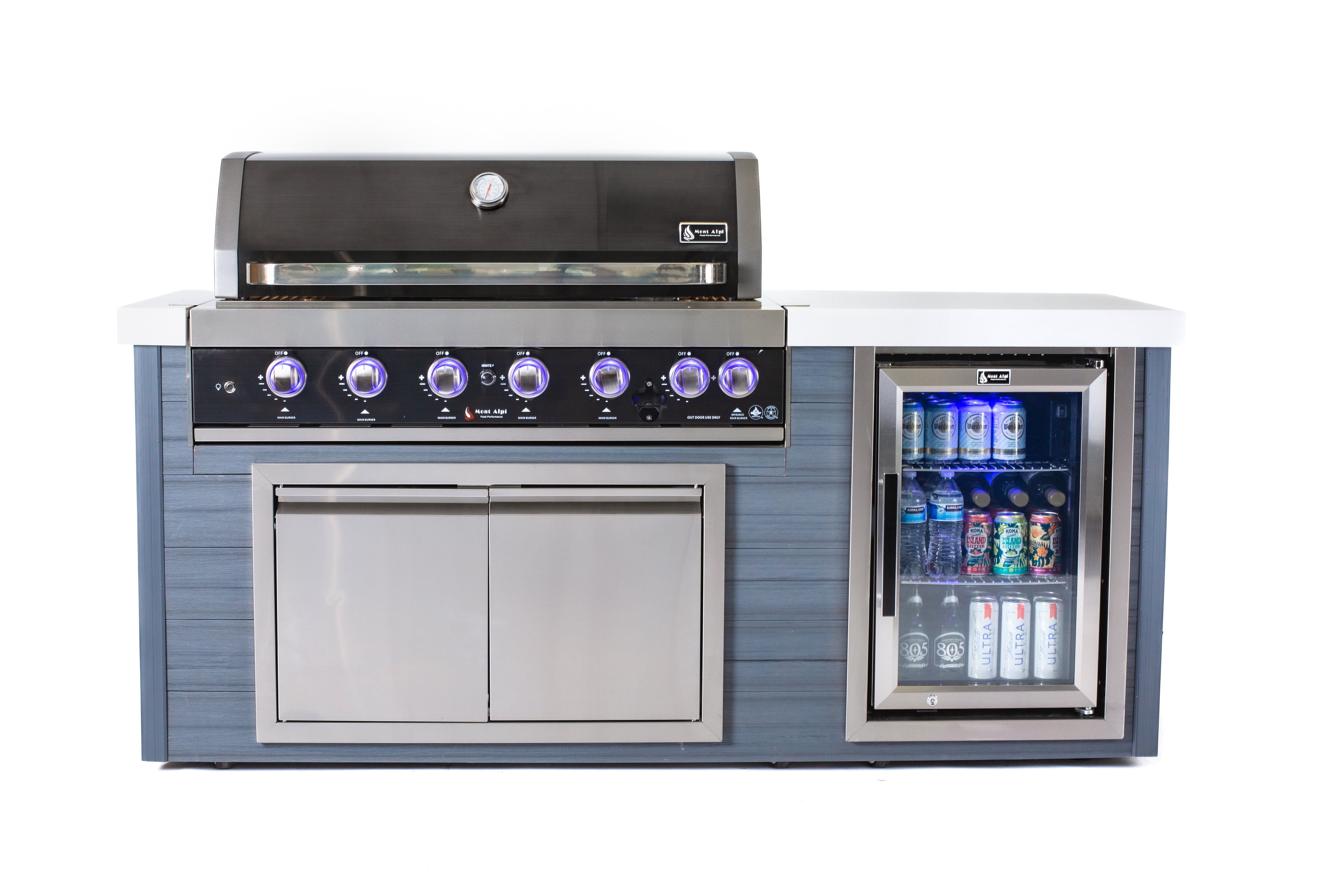 Mont Alpi 78 Inch 6-Burner Artwood Island with Refrigerator