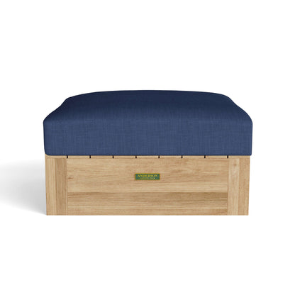 Anderson Teak Copacabana Ottoman - side view of cushioned teak patio footrest