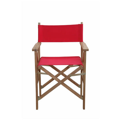 Wooden director's chair with red fabric on a white background