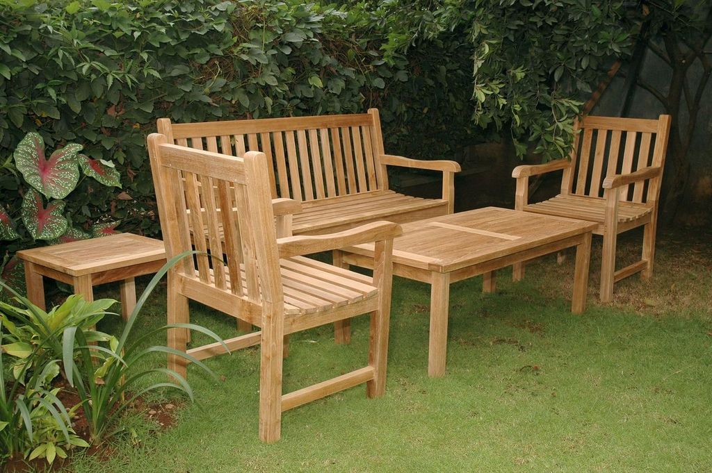 Classic 3-Seater 5-Pc Teak Conversation Set with Coffee &amp; Side Table | BetterPatio // BetterPatio.com