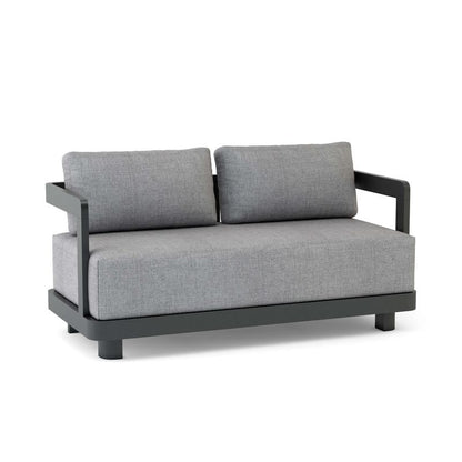 Gray outdoor sofa with black frame on a white background