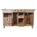 Safari 67" Bar Table - Solid A-Grade Teak 7 Drawers Mobile with Wheels