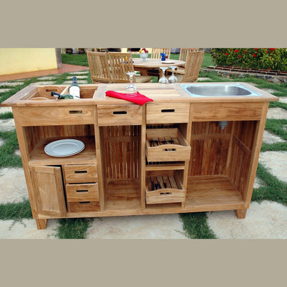 Wooden bar cart with storage compartments and wine glass holders.