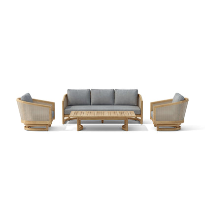 Outdoor furniture set with sofa, chairs, and coffee table on a white background