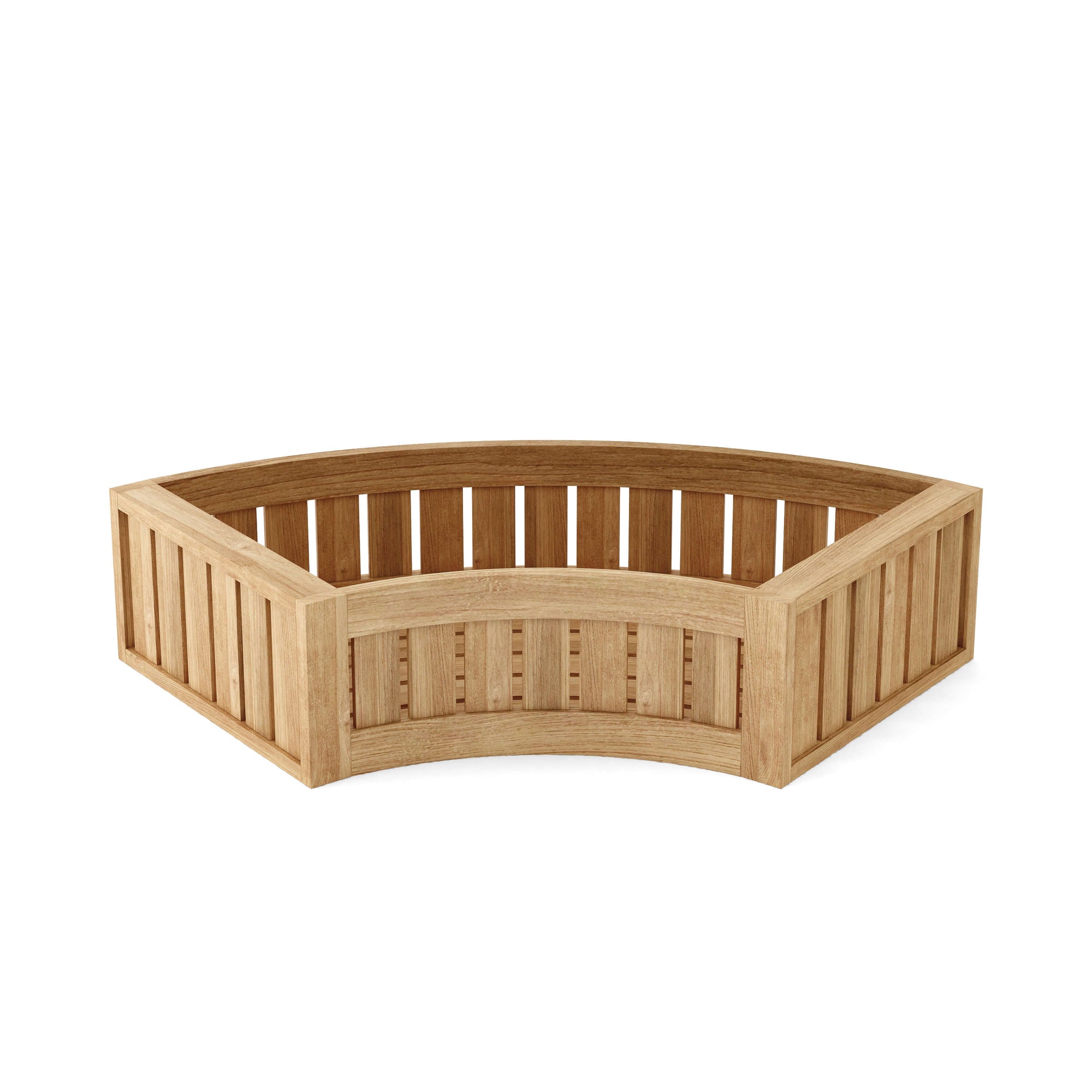 Wooden pet pen with a curved design on a white background