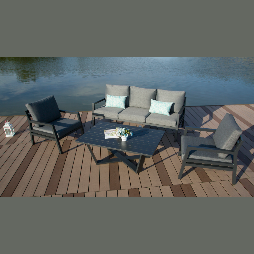 Hospitality Rattan Manhattan 4-Piece Seating Set - grey rattan 4-piece patio seating set overview