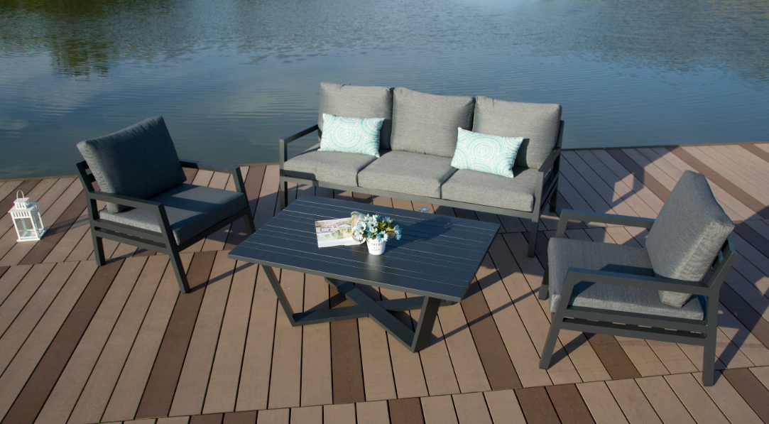 Hospitality Rattan Manhattan 4-Piece Seating Set - grey rattan 4-piece patio seating set overview