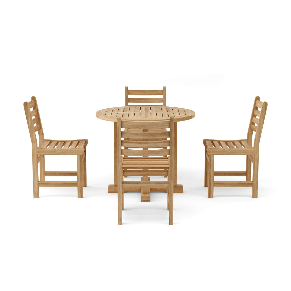 Wooden outdoor table and chairs set on a white background