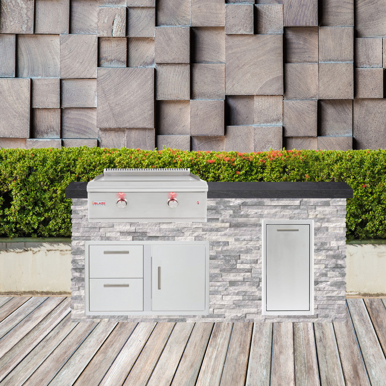6 Foot Outdoor Kitchen with Blaze Griddle and Trash Drawer // BetterPatio.com