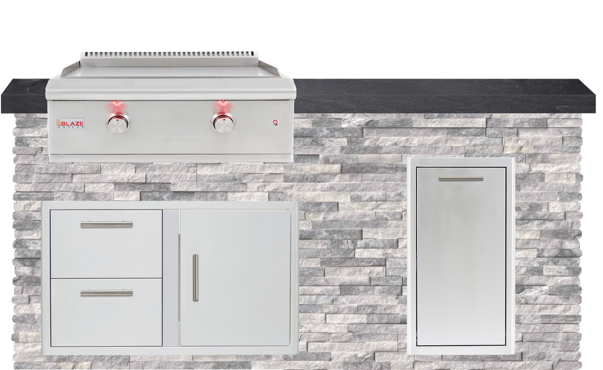 6 Foot Outdoor Kitchen with Blaze Griddle and Trash Drawer // BetterPatio.com