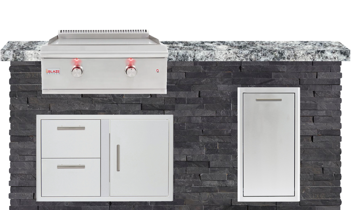 6 Foot Outdoor Kitchen with Blaze Griddle and Trash Drawer // BetterPatio.com