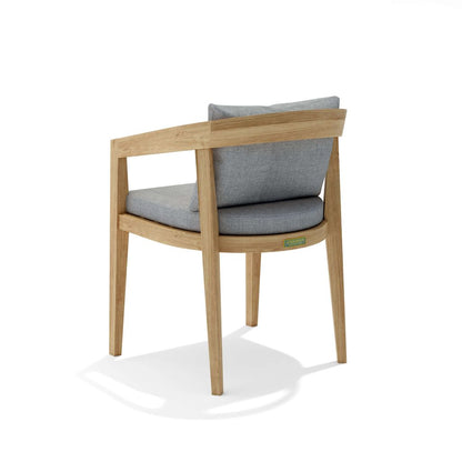 Wooden chair with gray cushions on a white background