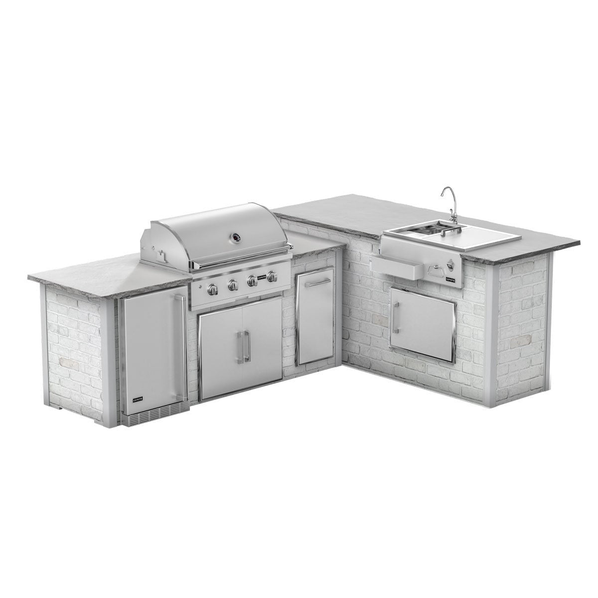 RTA Outdoor Living G7 L-Shaped Outdoor Kitchen Island with Coyote 36-Inch C-Series Grill, Fridge and Refreshment Bar - Rec...