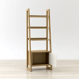 Kathy Ladder Shelf Bookcase with 5 Tiers & Storage Cabinet – Brown Oak