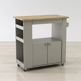 Astor 35" Kitchen Cart with Wheels, Extension Table & Storage Cabinets