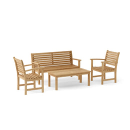 Victoria Montage 4 - Piece Teak Conversation Set with Bench, Armchairs & Coffee Table