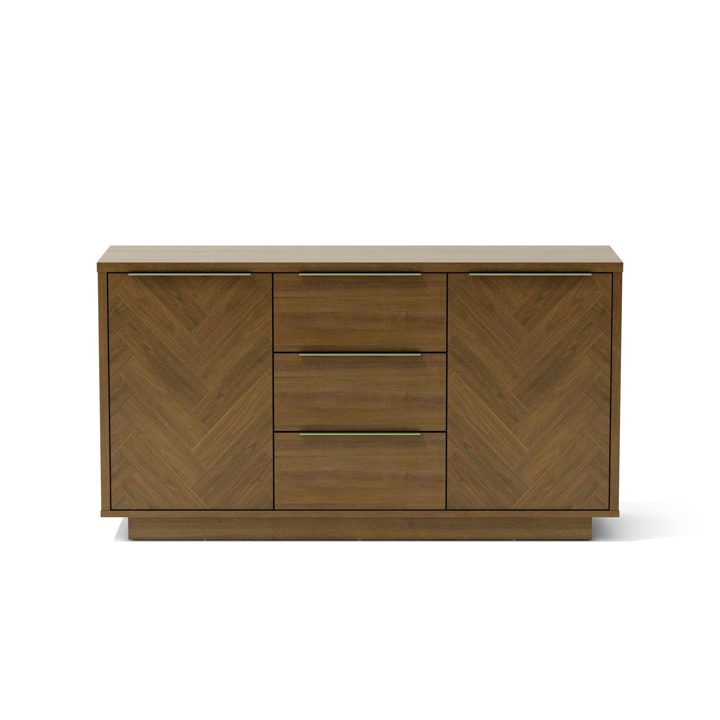 Wooden sideboard with chevron pattern on a white background