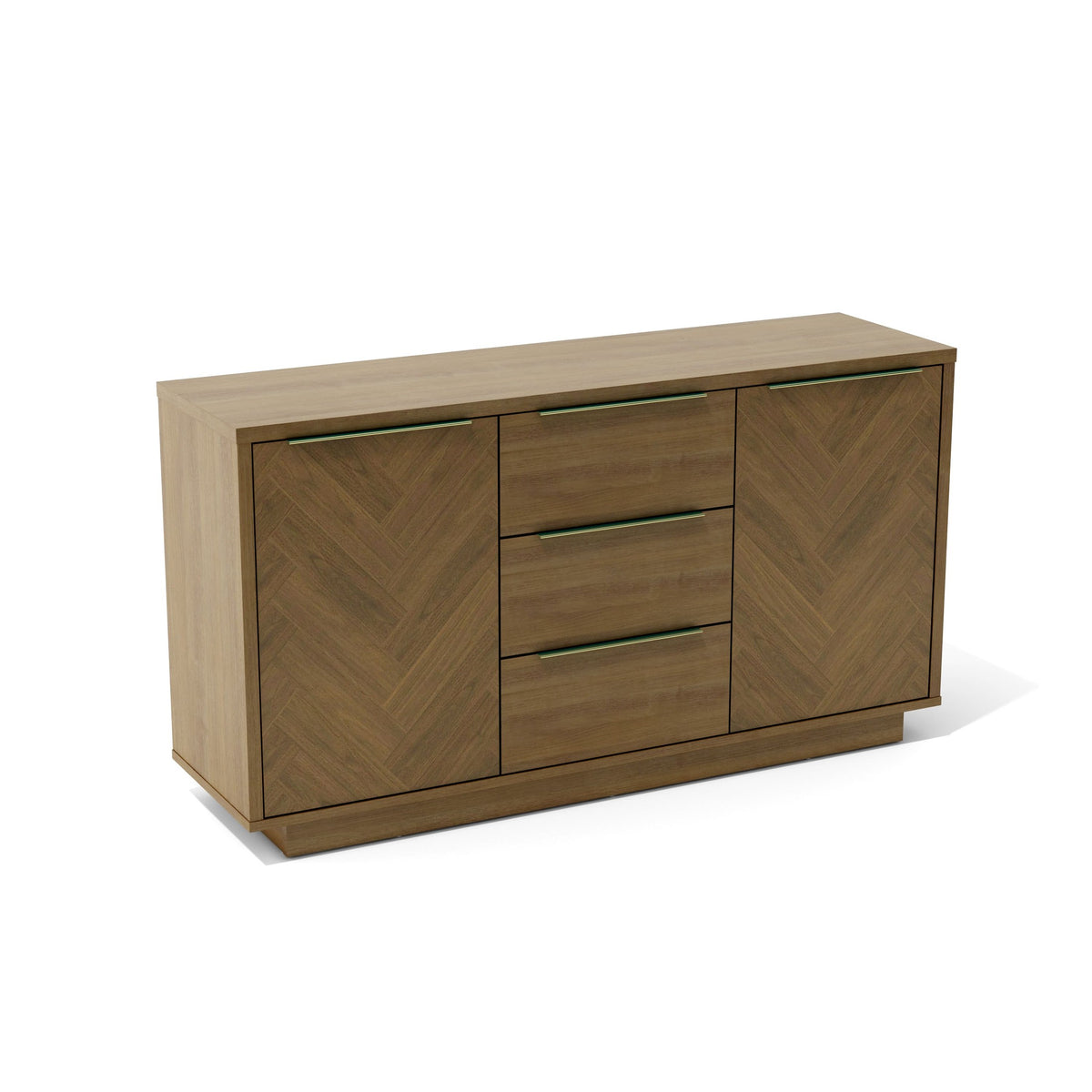 Wooden sideboard with two doors and two drawers on a white background