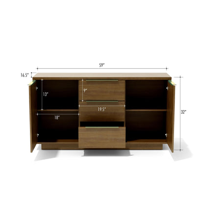 Wooden sideboard with dimensions labeled on a white background