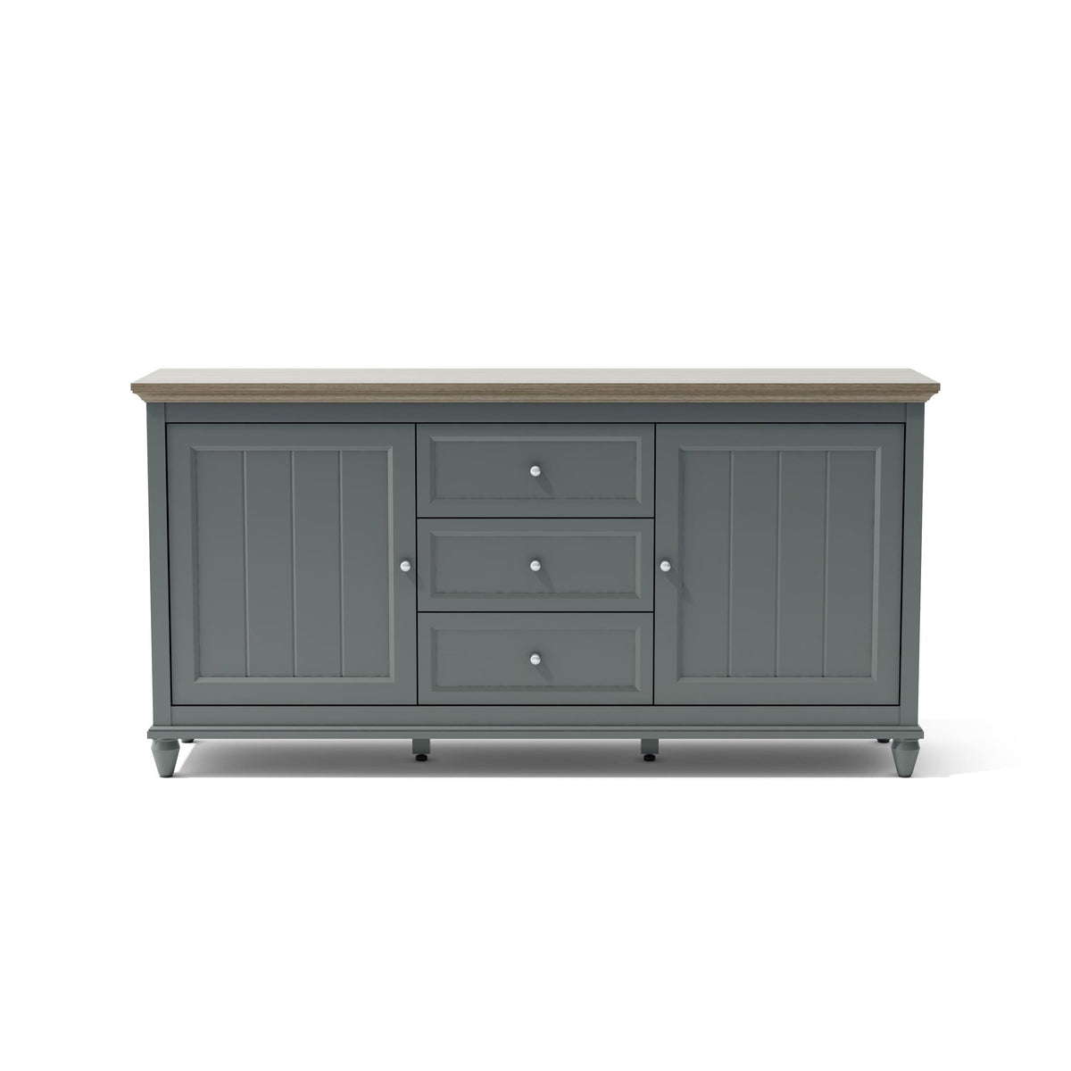 Gray sideboard with wooden top on a white background