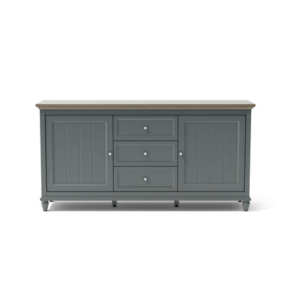 Gray sideboard with wooden top on a white background