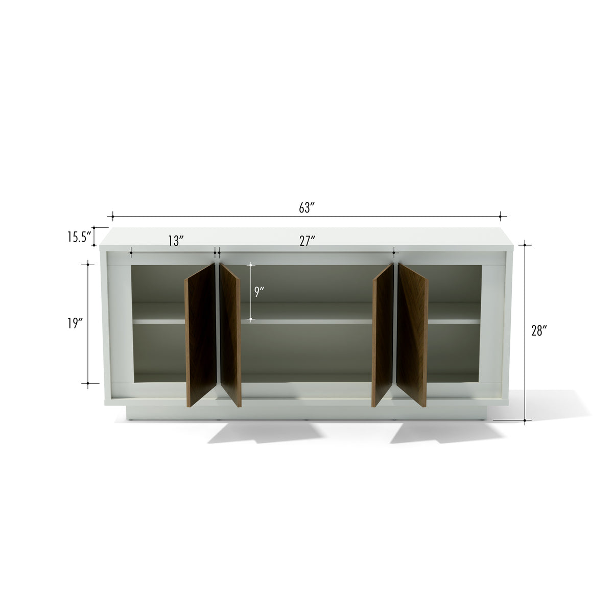 Cabinet with dimensions labeled on a white background