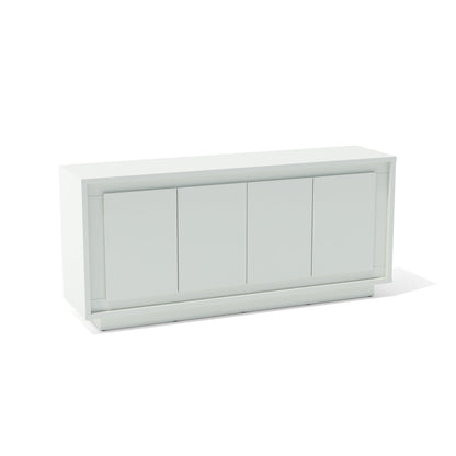 White cabinet with four doors on a white background