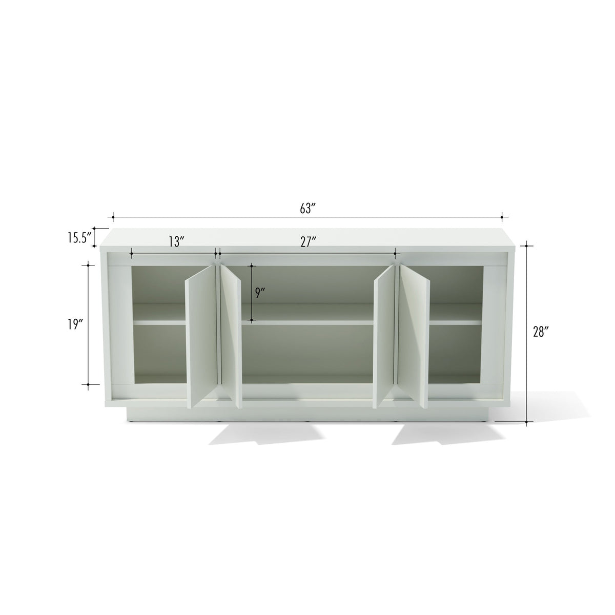 White cabinet with dimensions labeled on a white background