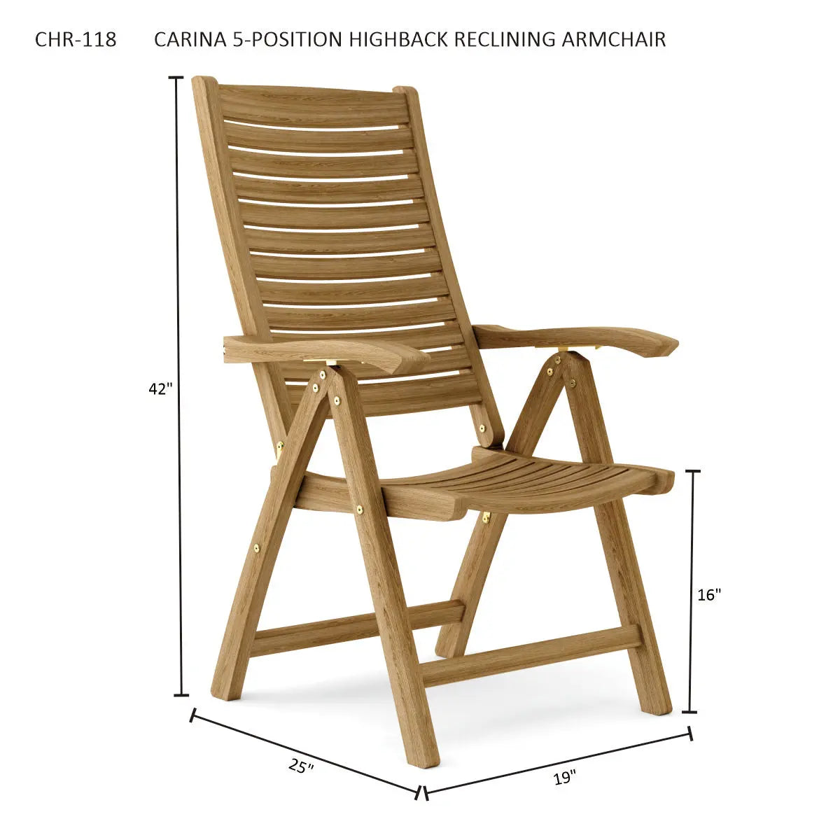 Anderson Teak Carina 5-Position Reclining Teak Armchair - teak chair folded view 11