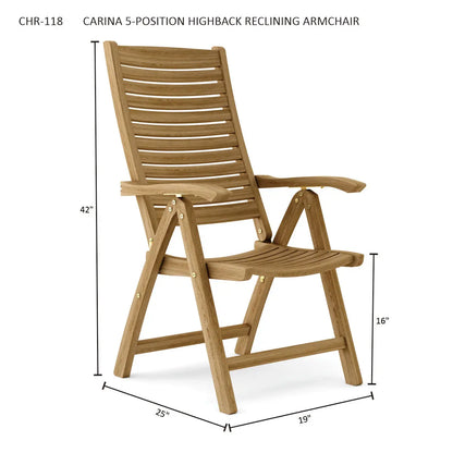 Anderson Teak Carina 5-Position Reclining Teak Armchair - teak chair folded view 11