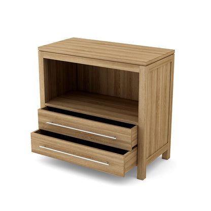 Wooden cabinet with two drawers on a white background