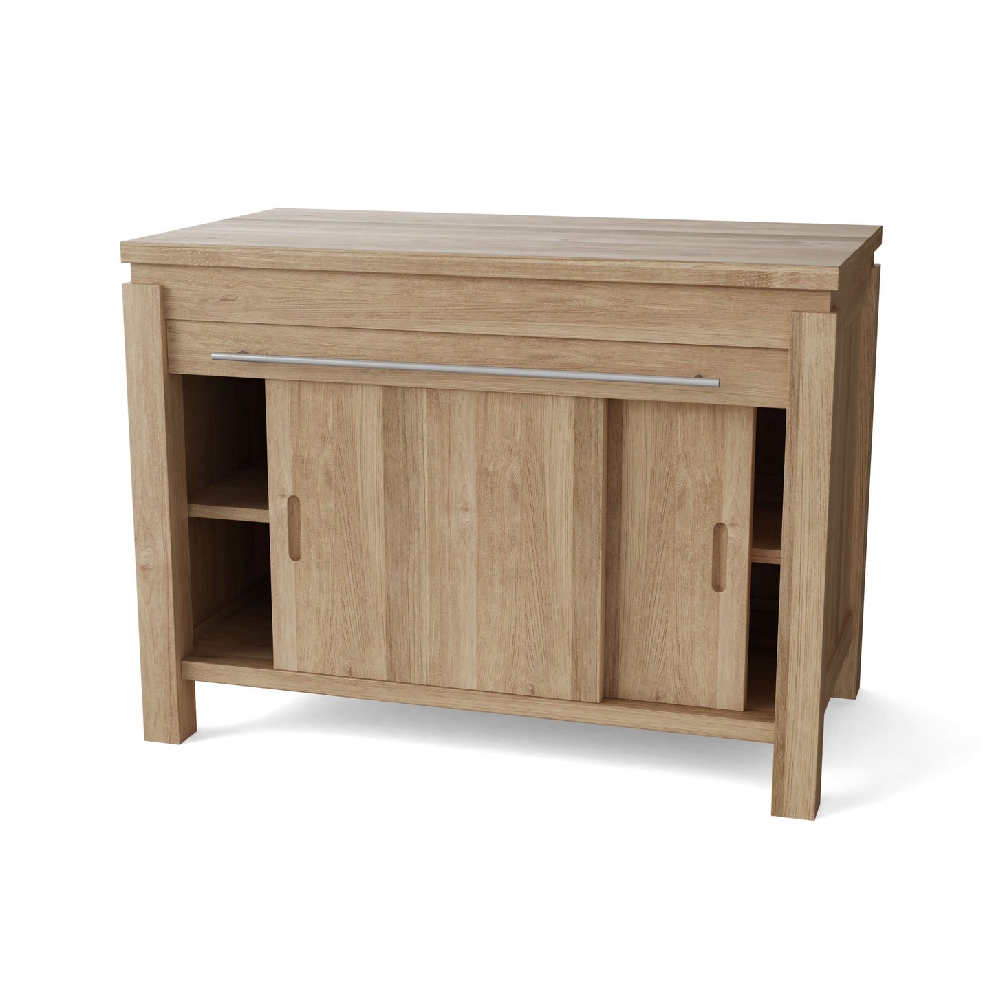 Wooden cabinet with a sliding door on a white background
