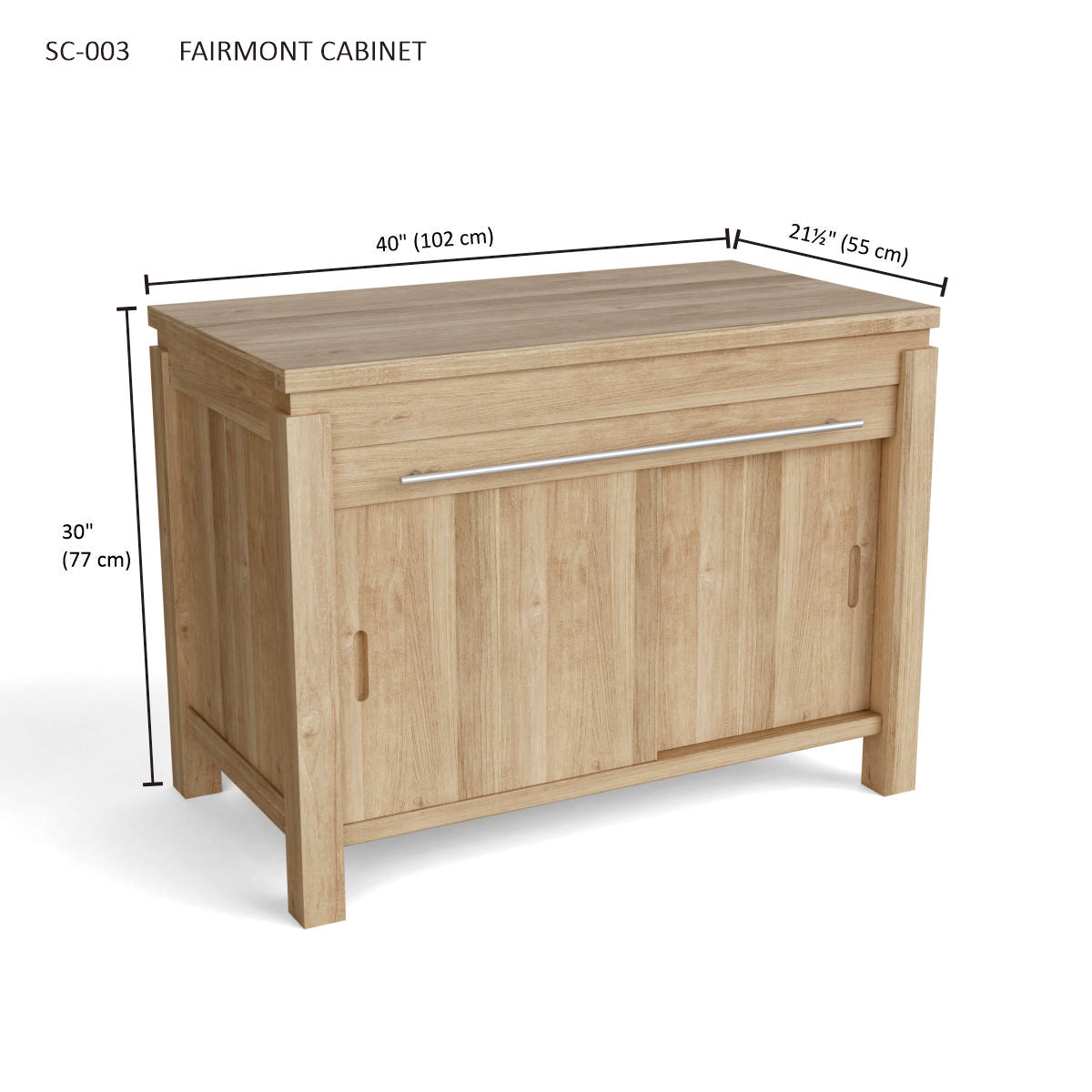 Wooden cabinet with dimensions labeled on a white background