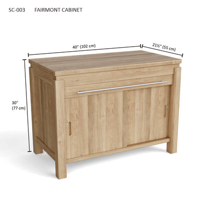 Wooden cabinet with dimensions labeled on a white background