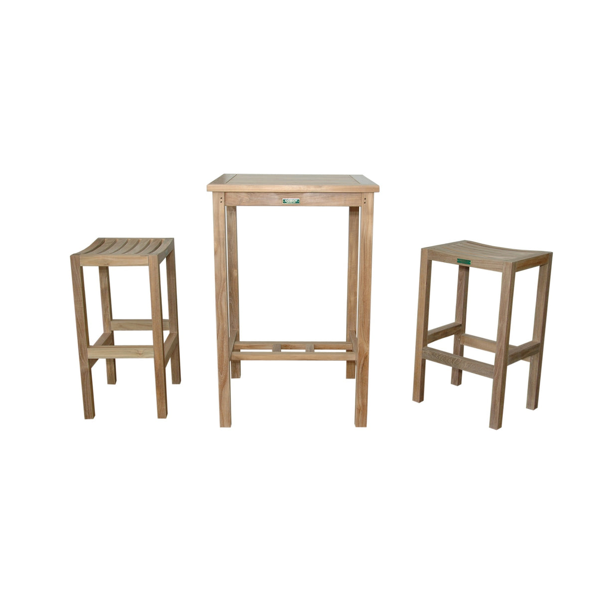 Set of three wooden bar stools on a white background