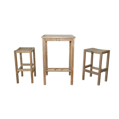 Set of three wooden bar stools on a white background