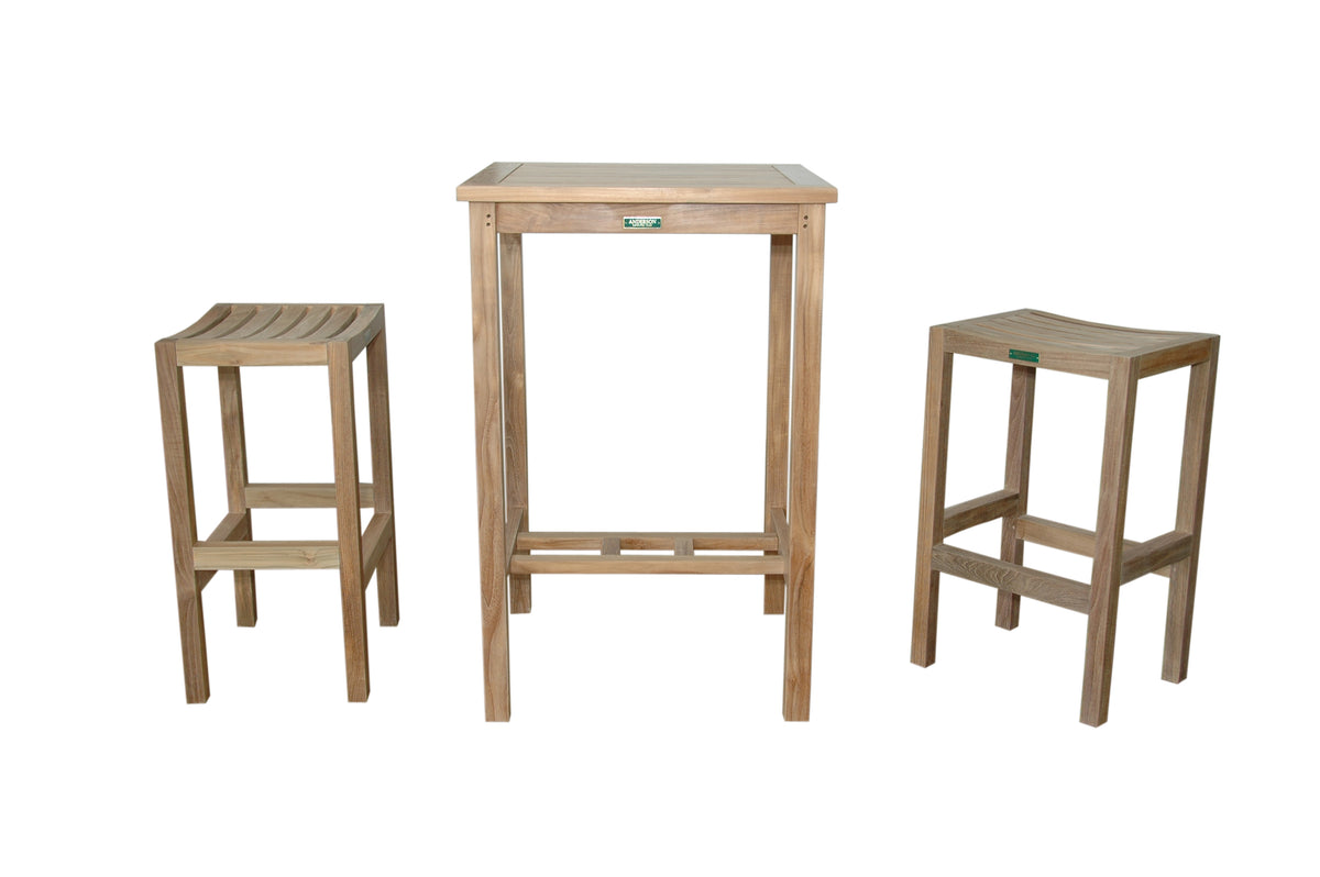 Set of three wooden bar stools on a white background