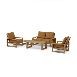 Capistrano 5 - Piece Teak Deep Seating Loveseat Collection - Sofa, Armchairs, Coffee & Side Table