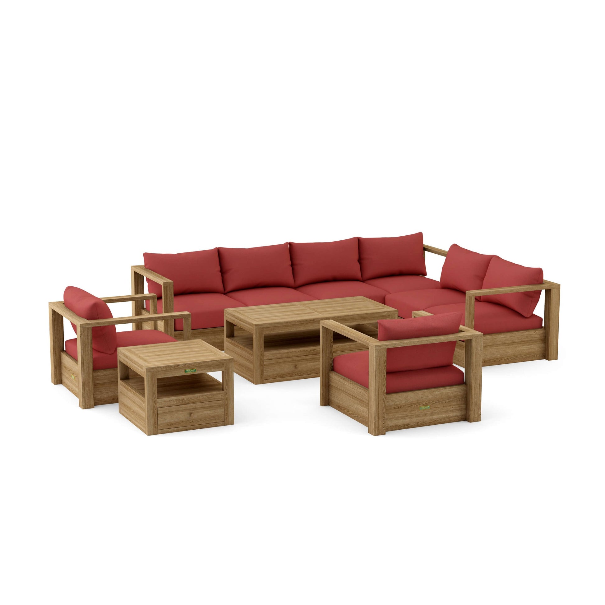 Anderson Teak Copacabana 7-Piece Modular Deep Seating Set - Cast Pomegranate cushions