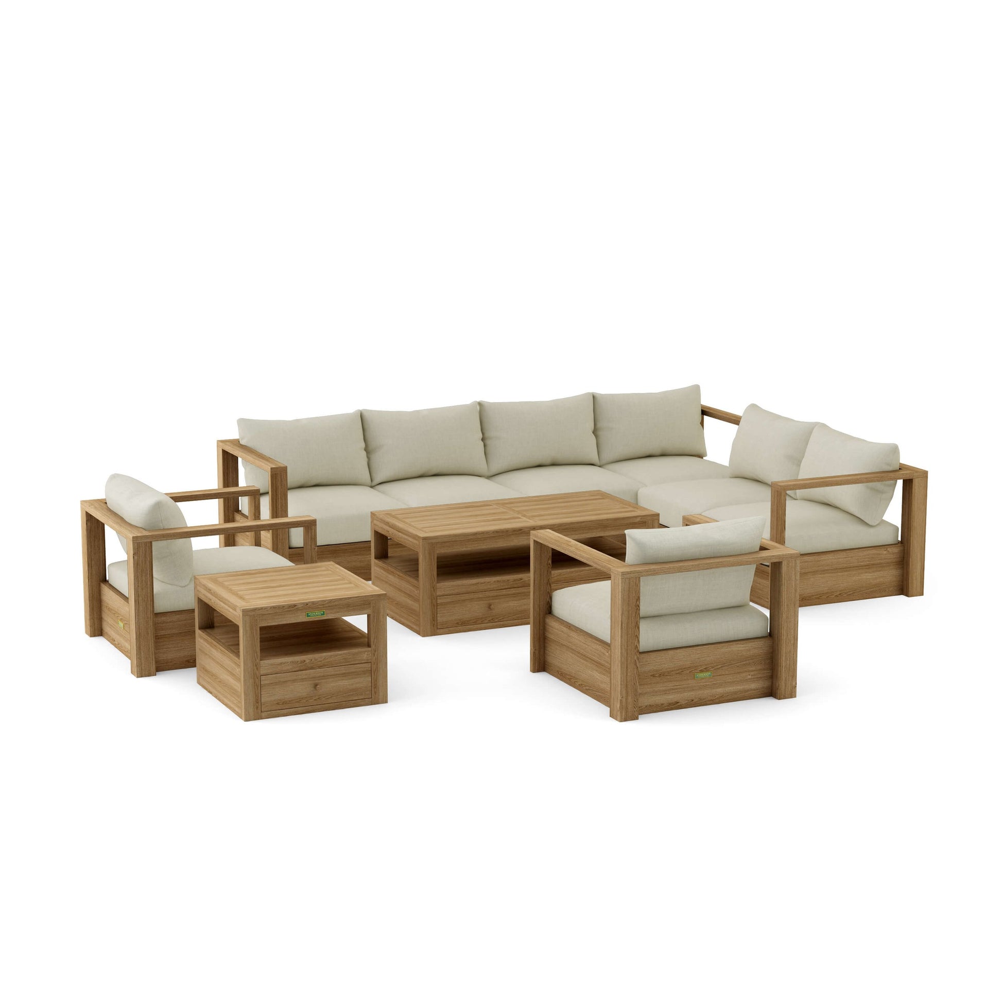 Anderson Teak Copacabana 7-Piece Modular Deep Seating Set - Canvas Natural cushions